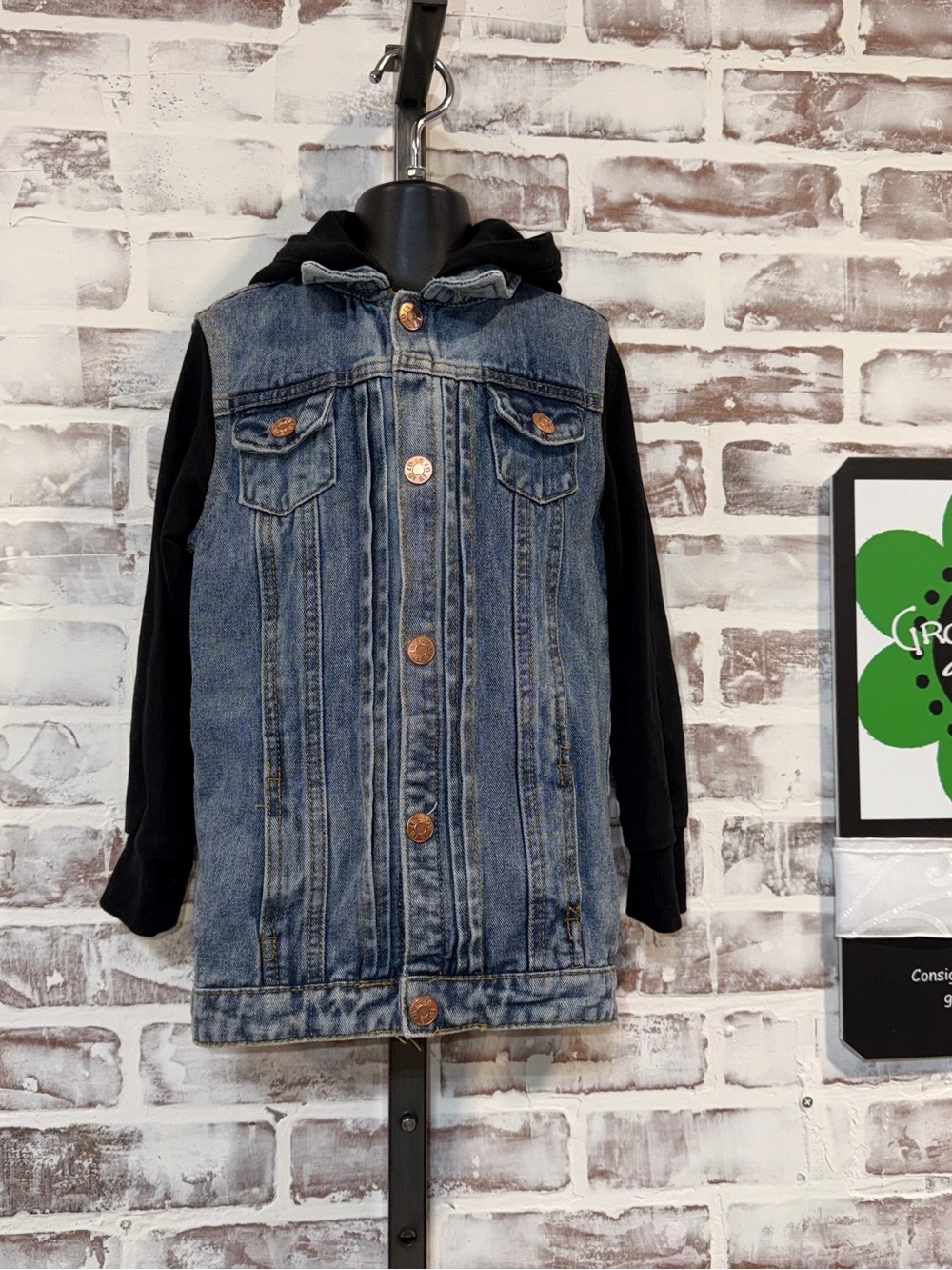 Little Bipsy Blue Denim Jacket with Black Hood & Sleeves